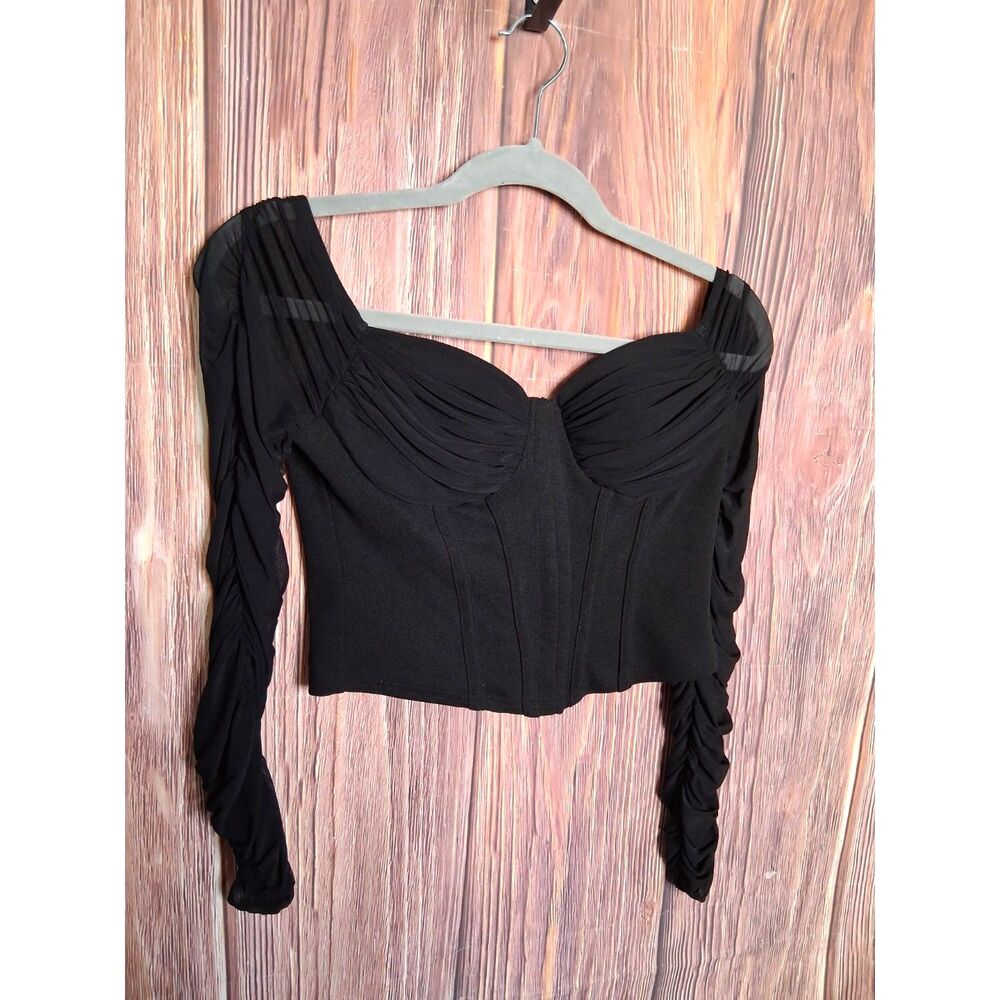 Windsor black ruched sheer long sleeve corset top cropped size medium gothic